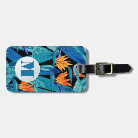 Monogrammed Floral Pattern Bagagelabel (Voorkant horizontaal)