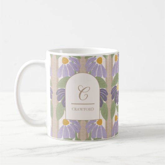 Monogrammed Floral Stripe Mug – Personalized Gift  Koffiemok (Links)
