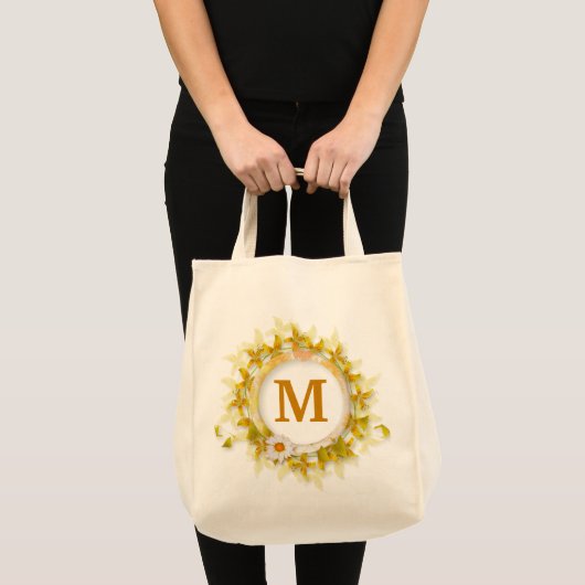 Monogrammed Floral Tote Bag (Voorkant (product))