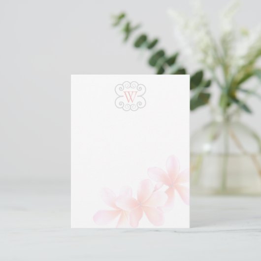 Monogrammed Floral Tropical Theme Blank Note Cards Kaart (Staand voorkant)