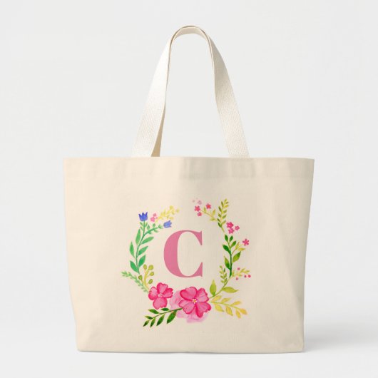 Monogrammed Floral Waterverf Canvas tas (Voorkant)