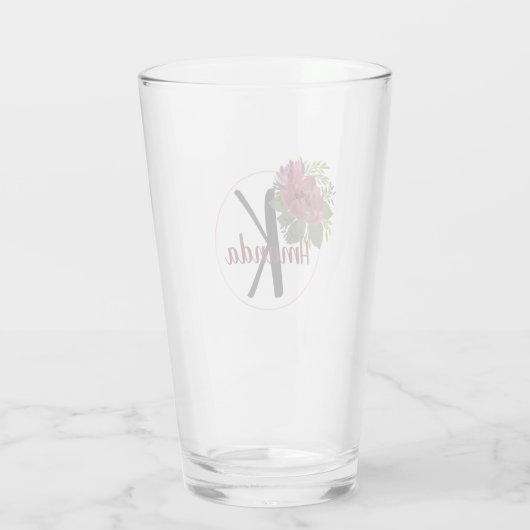 Monogrammed Floral Wreath Glas (Achterkant)