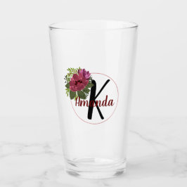 Monogrammed Floral Wreath Glas