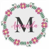 Monogrammed Floral Wreath Sticker (Voorkant)