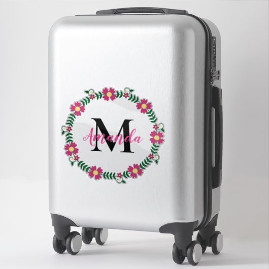 Monogrammed Floral Wreath Sticker (Koffer)