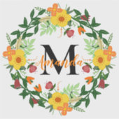Monogrammed Floral Wreath Sticker (Voorkant)