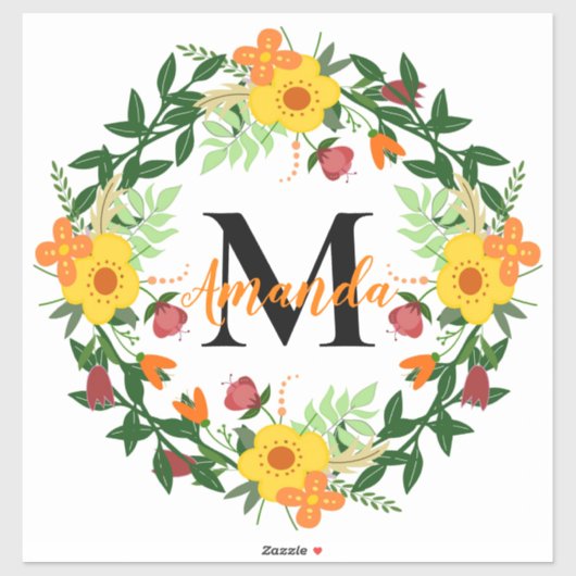 Monogrammed Floral Wreath Sticker (Vel)
