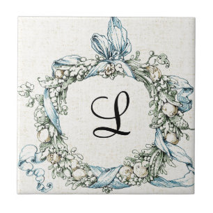Monogrammed Floral Wreath Tegeltje