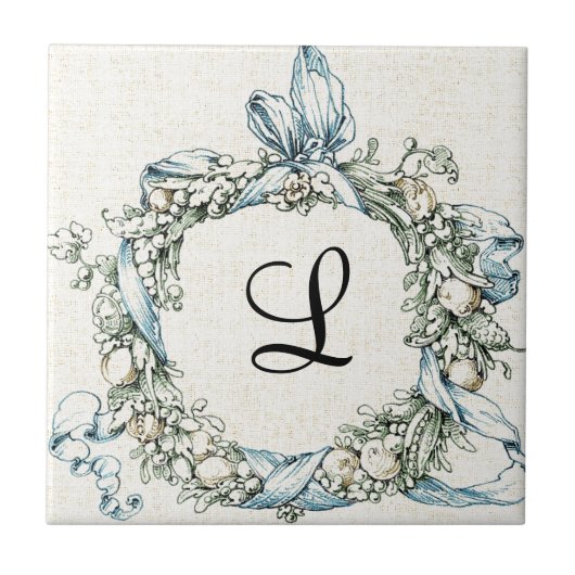 Monogrammed Floral Wreath Tegeltje (Voorkant)