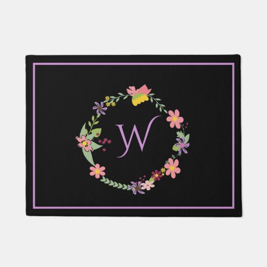 Monogrammed Floral Wreator Deuren Deurmat (Voorkant)