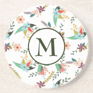 Monogrammed Flowers Pattern Zandsteen Onderzetter