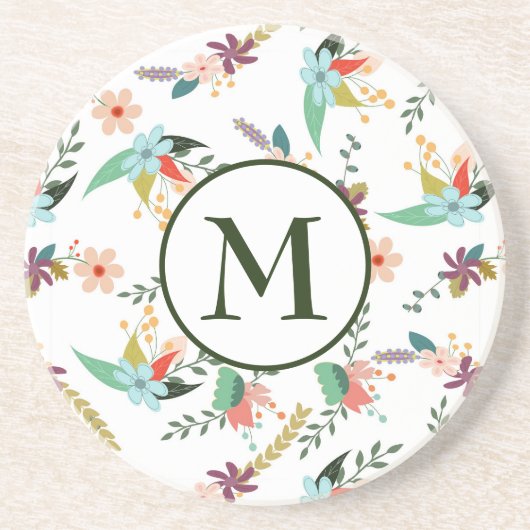 Monogrammed Flowers Pattern Zandsteen Onderzetter (Voorkant)