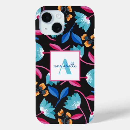 Monogrammed Folk Art Floral Pattern Case-Mate iPhone Case (Achterkant)