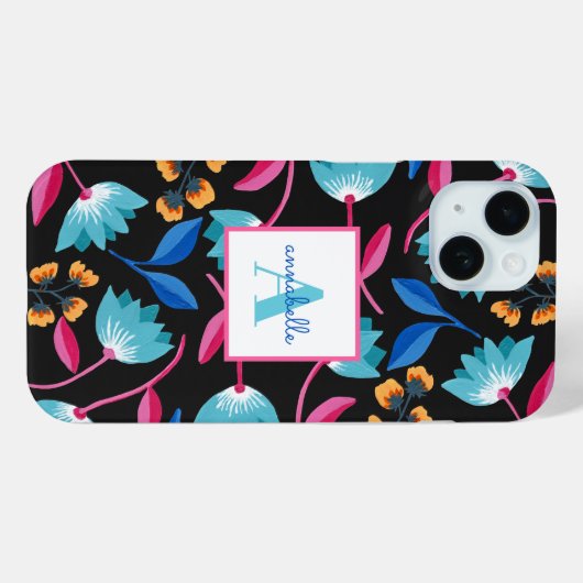 Monogrammed Folk Art Floral Pattern Case-Mate iPhone Case (Achterkant (horizontaal))