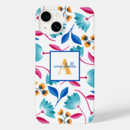 Monogrammed Folk Art Floral Pattern Case-Mate iPhone 14 Hoesje