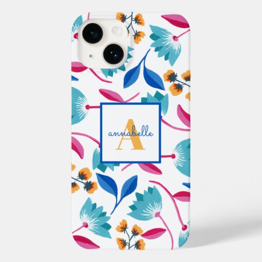 Monogrammed Folk Art Floral Pattern Case-Mate iPhone Case (Achterkant)