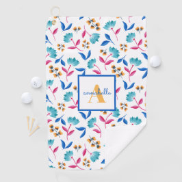 Monogrammed Folk Art Floral Pattern Golfhanddoek
