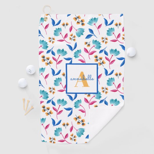 Monogrammed Folk Art Floral Pattern Golfhanddoek (Insitu)