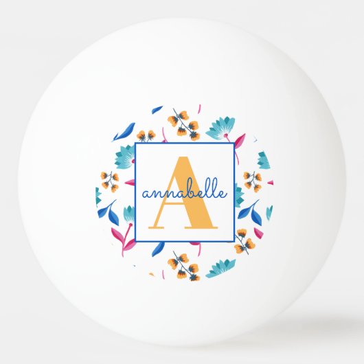 Monogrammed Folk Art Floral Pattern Pingpongbal (Voorkant)