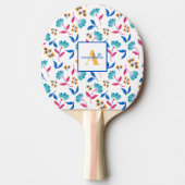 Monogrammed Folk Art Floral Pattern Tafeltennisbatje (Voorkant)