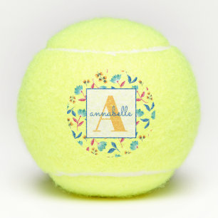 Monogrammed Folk Art Floral Pattern Tennisballen