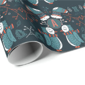 Monogrammed Folk Art kerstblauw rode bomen Cadeaupapier (Rol Hoek)