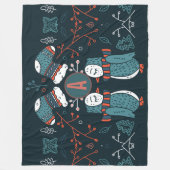 Monogrammed Folk Art kerstblauw rode bomen Fleece Deken (Voorkant)