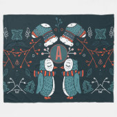 Monogrammed Folk Art kerstblauw rode bomen Fleece Deken (Voorkant (Horizontaal))