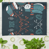 Monogrammed Folk Art kerstblauw rode bomen Theedoek (Gevouwen)