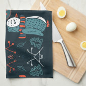 Monogrammed Folk Art kerstblauw rode bomen Theedoek (Quarter Fold)