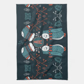 Monogrammed Folk Art kerstblauw rode bomen Theedoek (Verticaal)