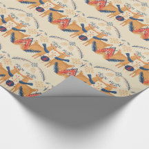 Monogrammed Folk Art kerstmis deer Treer Blue Red