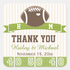MONOGRAMMED FOOTBALL DANK U BRUILOFT GUNST VIERKANTE STICKER