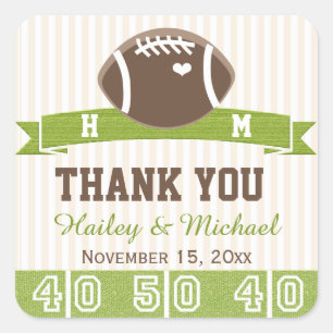 MONOGRAMMED FOOTBALL DANK U BRUILOFT GUNST VIERKANTE STICKER