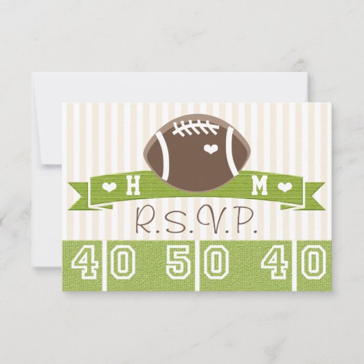MONOGRAMMED FOOTBALL WEDDING RESPONDS CARDS RSVP KAARTJE (Voorkant)