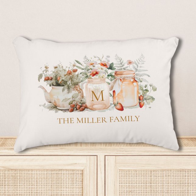 Monogrammed Forest Floral Botanical Family Name Accent Kussen (In situ)