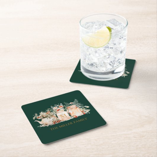 Monogrammed Forest Floral Botanical Family Name Kartonnen Onderzetters (Insitu)