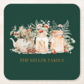 Monogrammed Forest Floral Botanical Family Name Kartonnen Onderzetters (Voorkant)