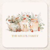 Monogrammed Forest Floral Botanical Family Name Kartonnen Onderzetters (Voorkant)