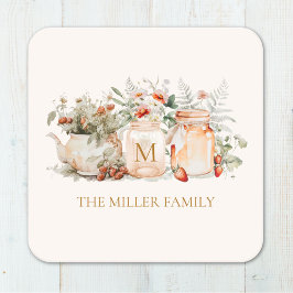 Monogrammed Forest Floral Botanical Family Name Kartonnen Onderzetters