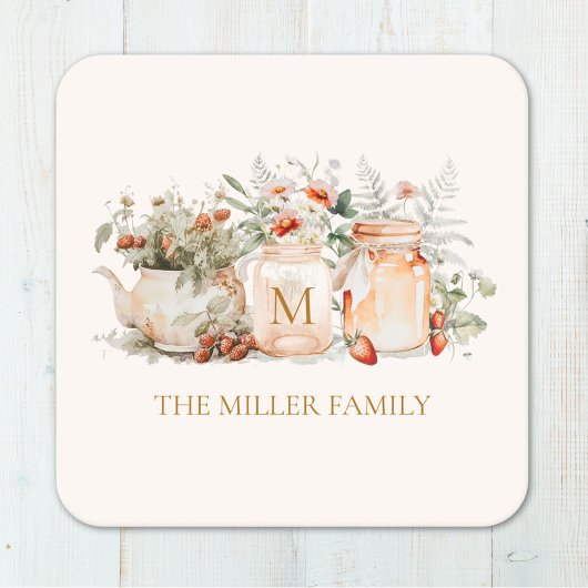 Monogrammed Forest Floral Botanical Family Name Kartonnen Onderzetters