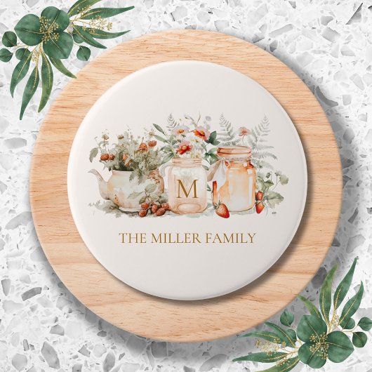 Monogrammed Forest Floral Botanical Family Name Ronde Button 7,6 Cm