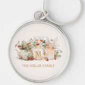 Monogrammed Forest Floral Botanical Family Name Sleutelhanger (Voorkant)
