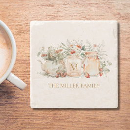 Monogrammed Forest Floral Botanical Family Name Stenen Onderzetter