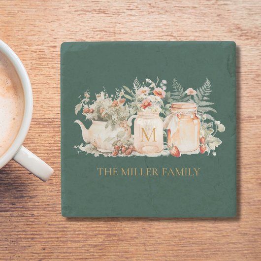 Monogrammed Forest Floral Botanical Family Name Stenen Onderzetter