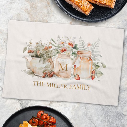 Monogrammed Forest Floral Botanical Family Name Theedoek