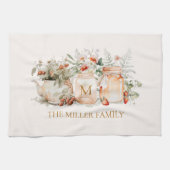 Monogrammed Forest Floral Botanical Family Name Theedoek (Horizontaal)