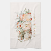 Monogrammed Forest Floral Botanical Family Name Theedoek (Verticaal)