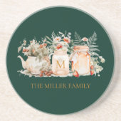 Monogrammed Forest Floral Botanical Family Name Zandsteen Onderzetter (Voorkant)