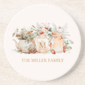 Monogrammed Forest Floral Botanical Family Name Zandsteen Onderzetter (Voorkant)